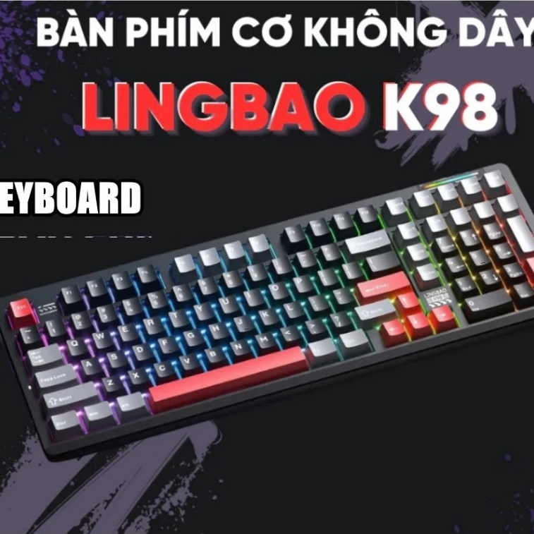 Bàn phím cơ không dây LINGBAO K98/ K98 PRO - Mạch xuôi - LED RGB - Thiết kế 2U0