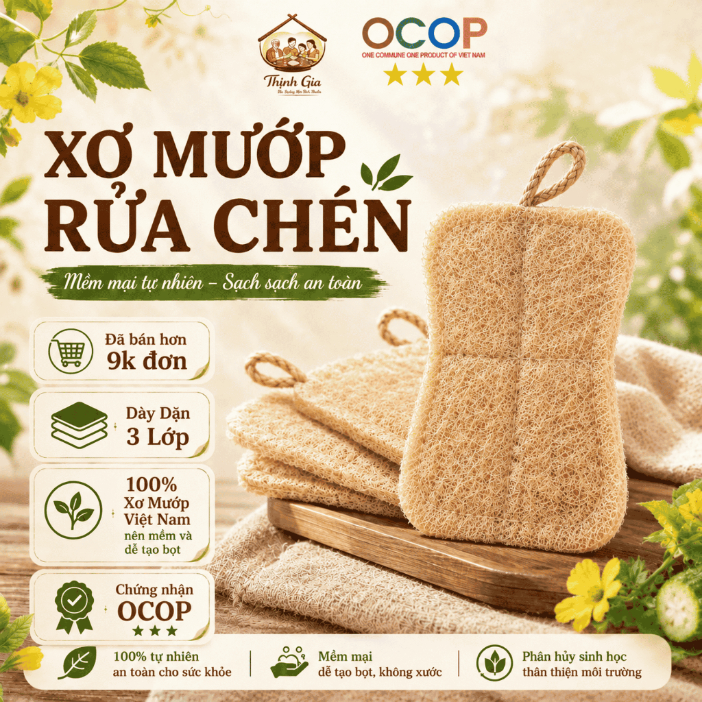 Xơ Mướp Rửa Chén Bát, Xoong Nồi An Toàn Cho Da Tay Thân Thiện Môi Trường, Rửa…