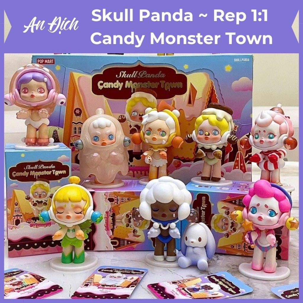 [Full box 12 hộp + 1 Secret - Loại Rep 1:1] Blind Box Skull Panda - Candy Monster Town