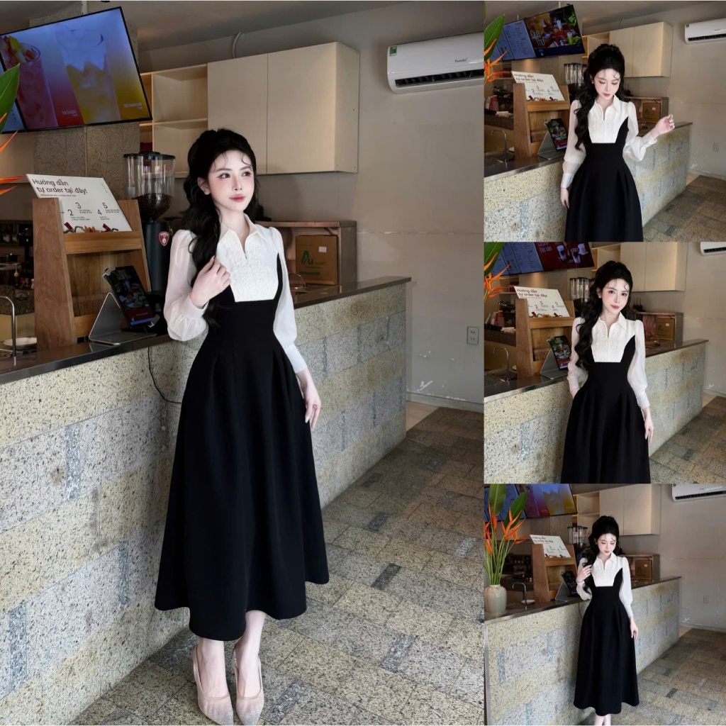 2HS235 - Váy Thiết Kế Eviici dành cho nữ,thiết kế cổ đức phối khoá kéo ren hoa trước, dáng A xoè dài
