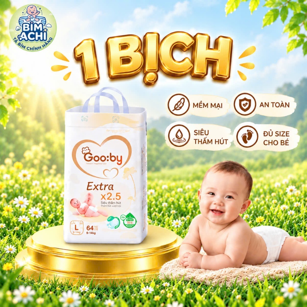 Tã bỉm GOOBY mềm mỏng, thấm hút tốt, đủ size từ NB-4XL, an toàn cho bé