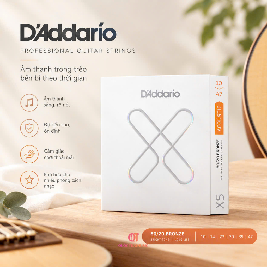 Dây đàn Guitar Acoustic D addario XS 10-47 | Cao cấp