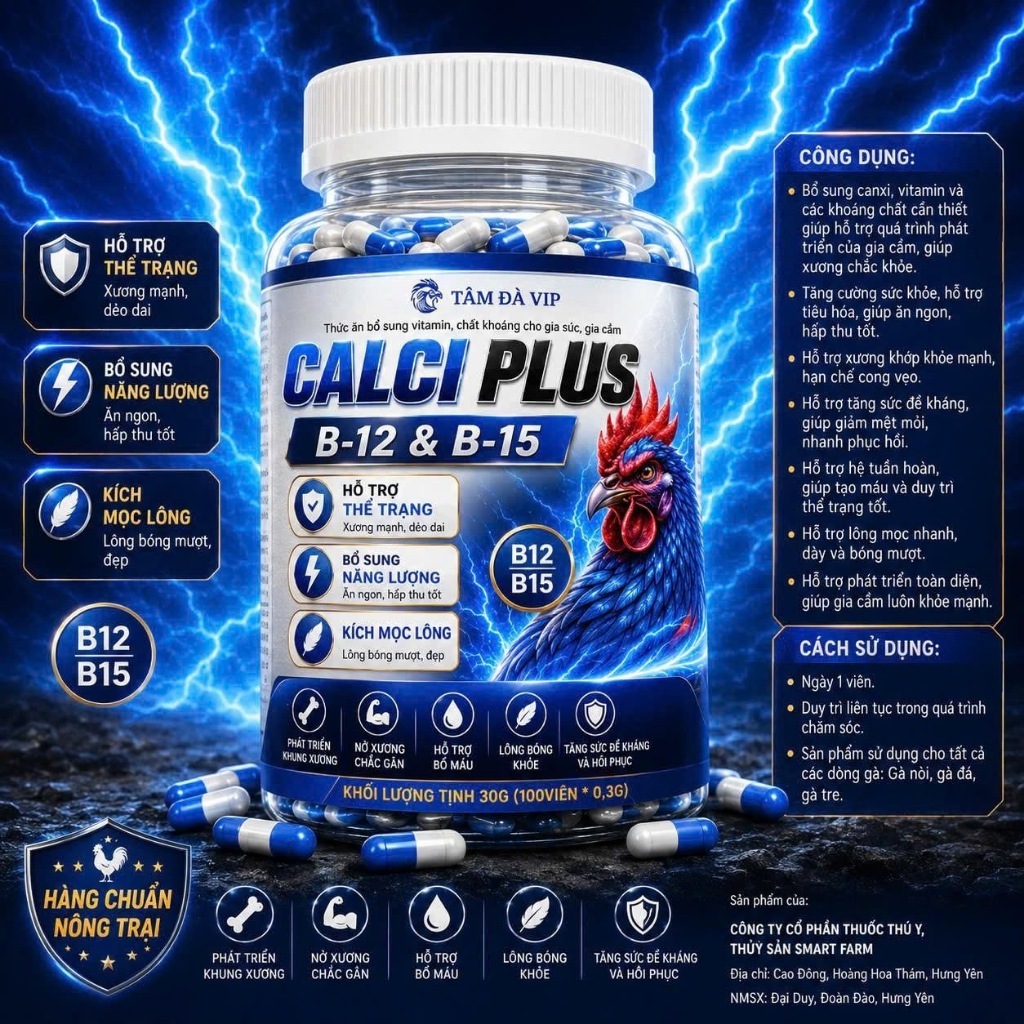 B12 B15 (100 Viên) – CALCI PLUS viên bổ sung Vitamin B12 khoáng cho gà tăng bo, nước máu và nở khung