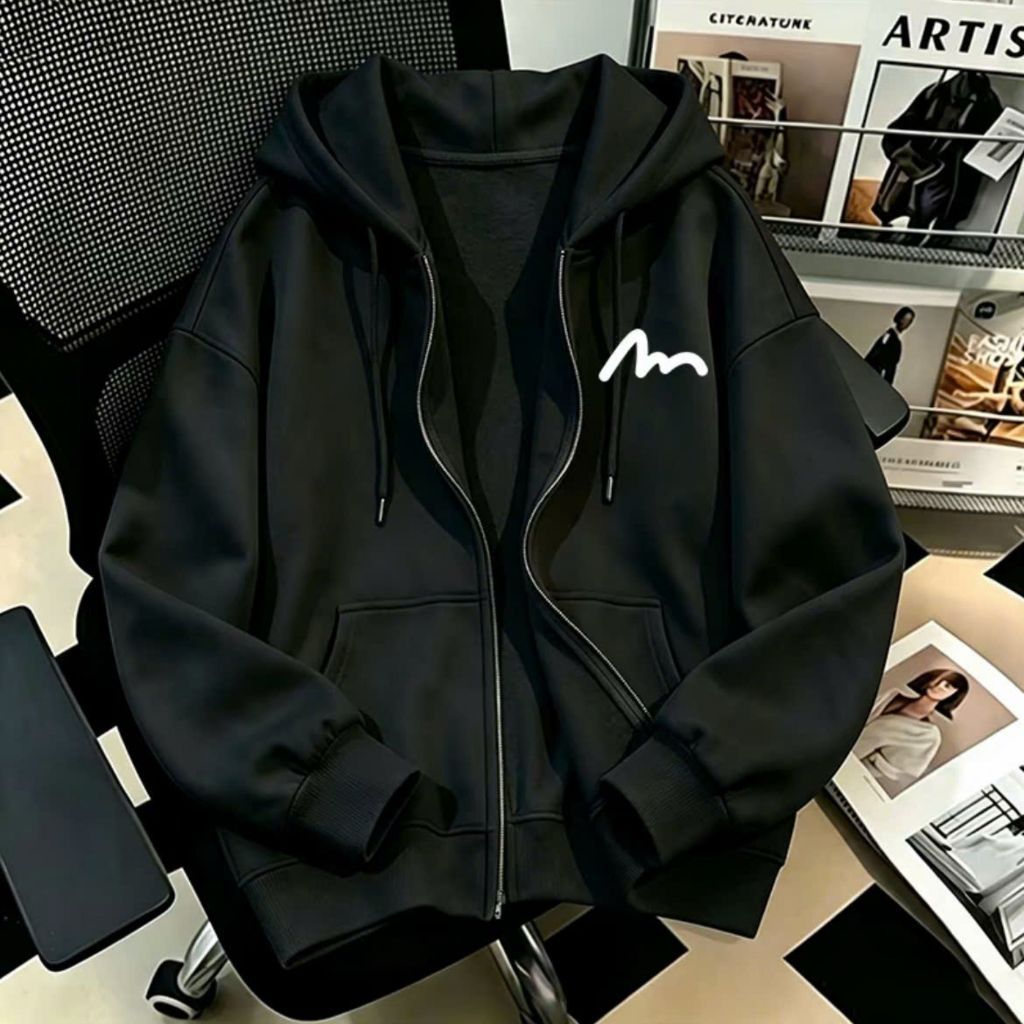 Áo khoác hoodie zip nam nữ form rộng, áo hoodie nỉ bông nam nữ in hình to có mũ 2 lớp kiểu dáng Basic Unisex Hàn Quốc.