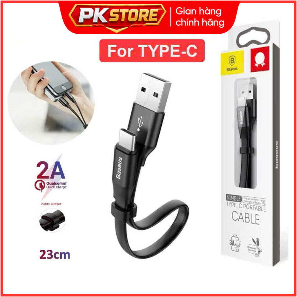 Cáp ngắn BASEUS TYPE C to USB dùng Pin dự phòng 23Cm Chống rối Siêu bền sạc nhanh Quick Charge Andro