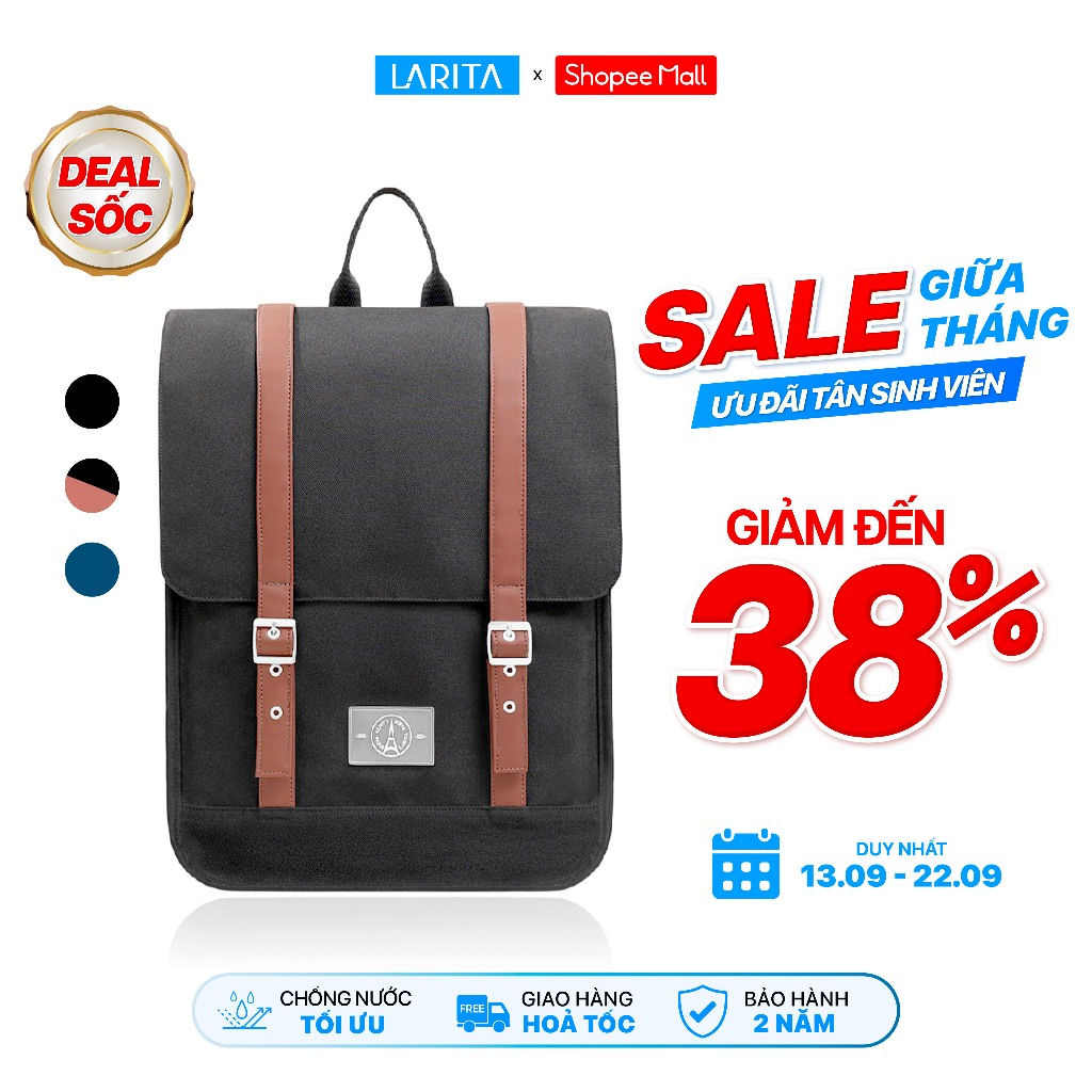 Balo Nam Nữ Unisex Larita HERITAGE MIDNIGHT 15.6" - Chống Sốc Riêng Biệt, Đựng Laptop 15.6 Inch, Chất Liệu Bền Bỉ