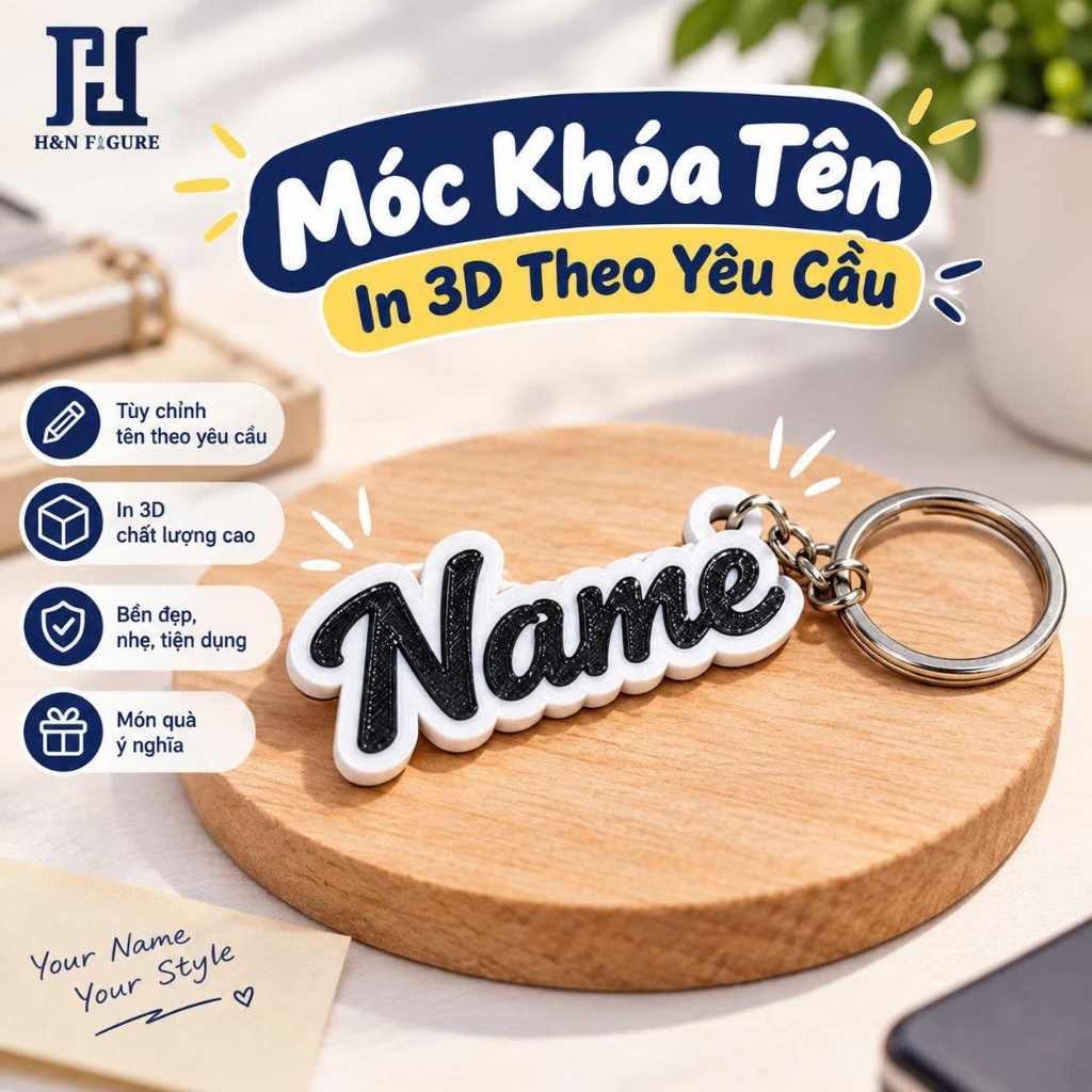 H&N Figure - Móc Khóa Tên Custom Design 3D - Dấu ấn riêng của bạn - Quà tặng tinh tế