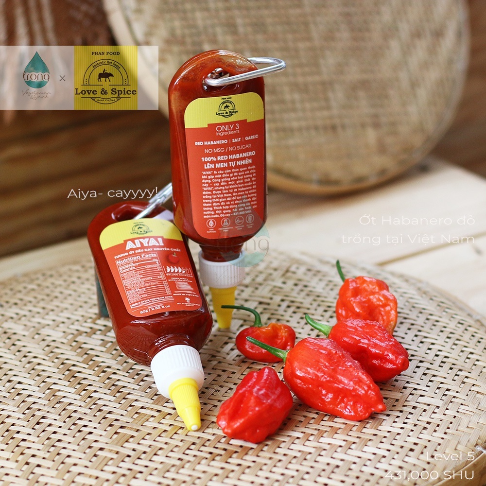 [Vegan] Tương Ớt Cay Nguyên Chất- AIYA (Level 5)- 431K SHU- 100% Lên Men Tự Nhiên Từ Ớt Habanero Đỏ,