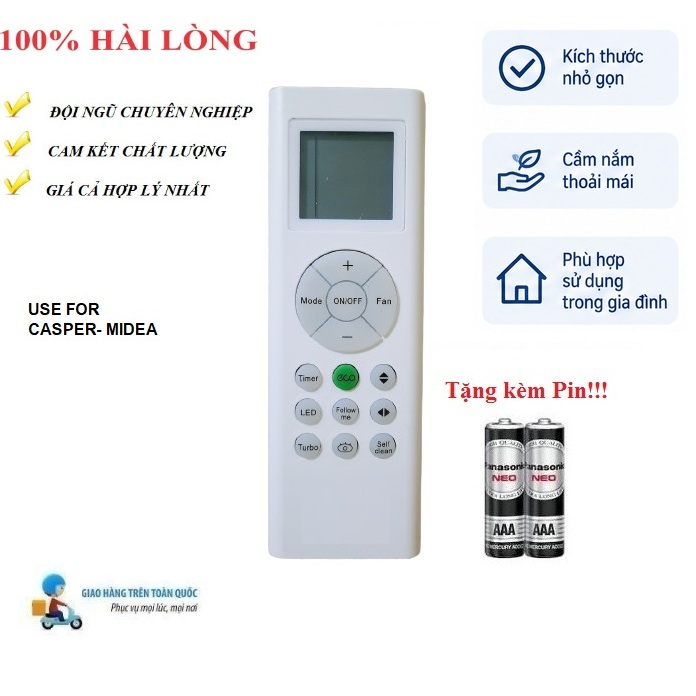 Remote Điều khiển thay thế tương thích cho điều hòa Midea-5 LOẠI 1& 2 chiều Inverter -mới Tặng Pin