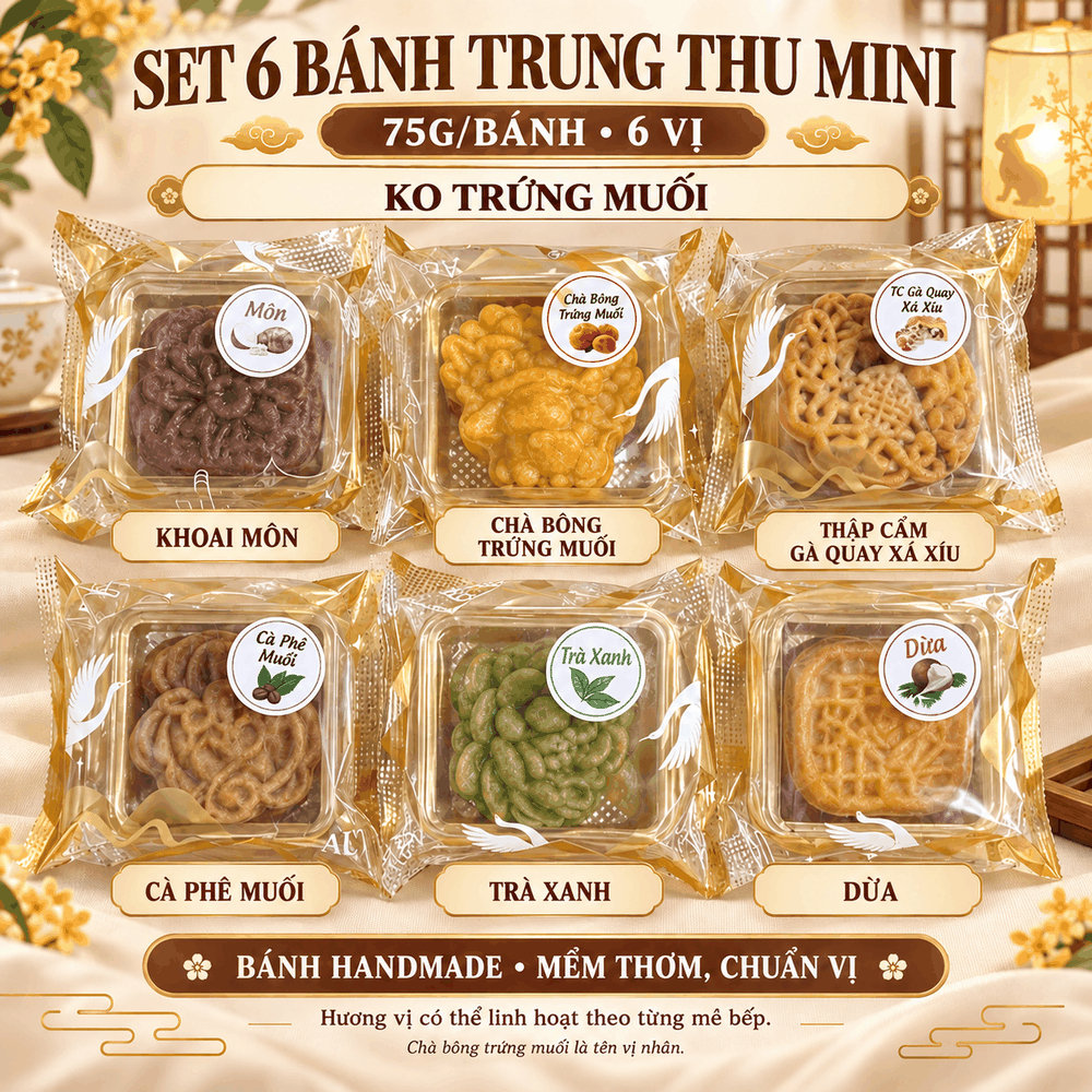 Bánh trung thu hộp quà 6 bánh nướng mini 75g - KHÔNG TRỨNG MUỐI