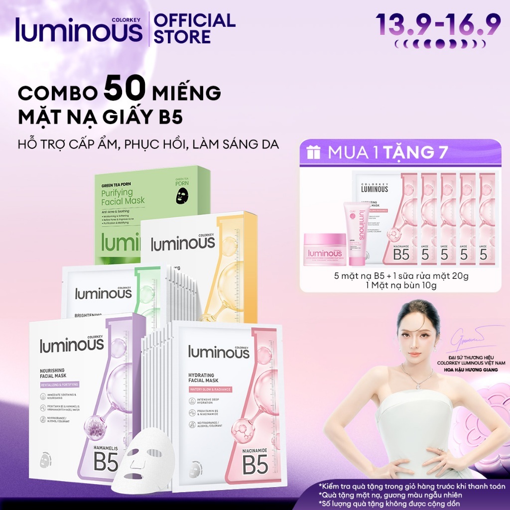 Combo 5 Hộp Mặt Nạ Giấy Colorkey Luminous Vitamin B5 |Giúp Cấp Ẩm Cho Da Mịn Màng 10 miếng/hộp