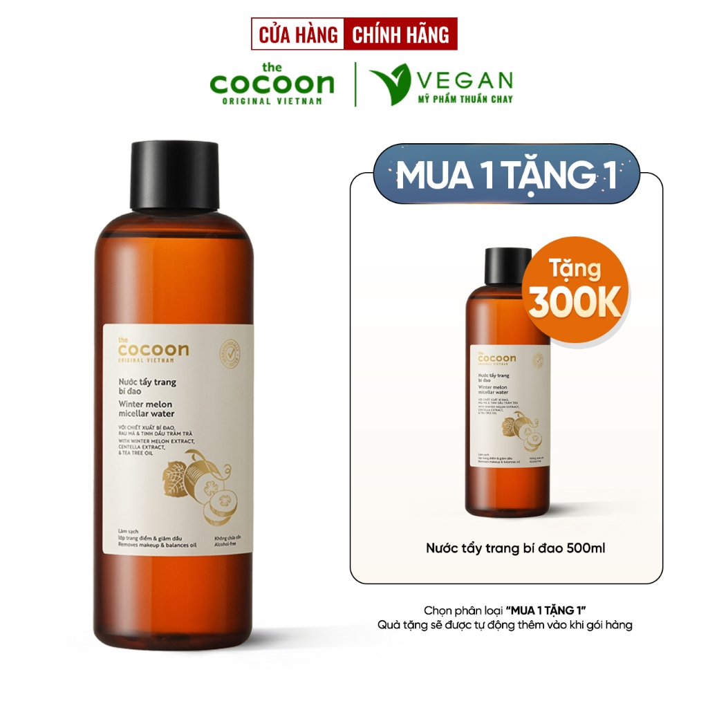 Nước tẩy trang bí đao The Cocoon Vietnam 500ml thuần chay cho da dầu mụn