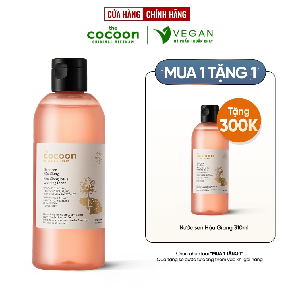 Toner Nước cân bằng da Sen Hậu Giang Cocoon 310ml thuần chay