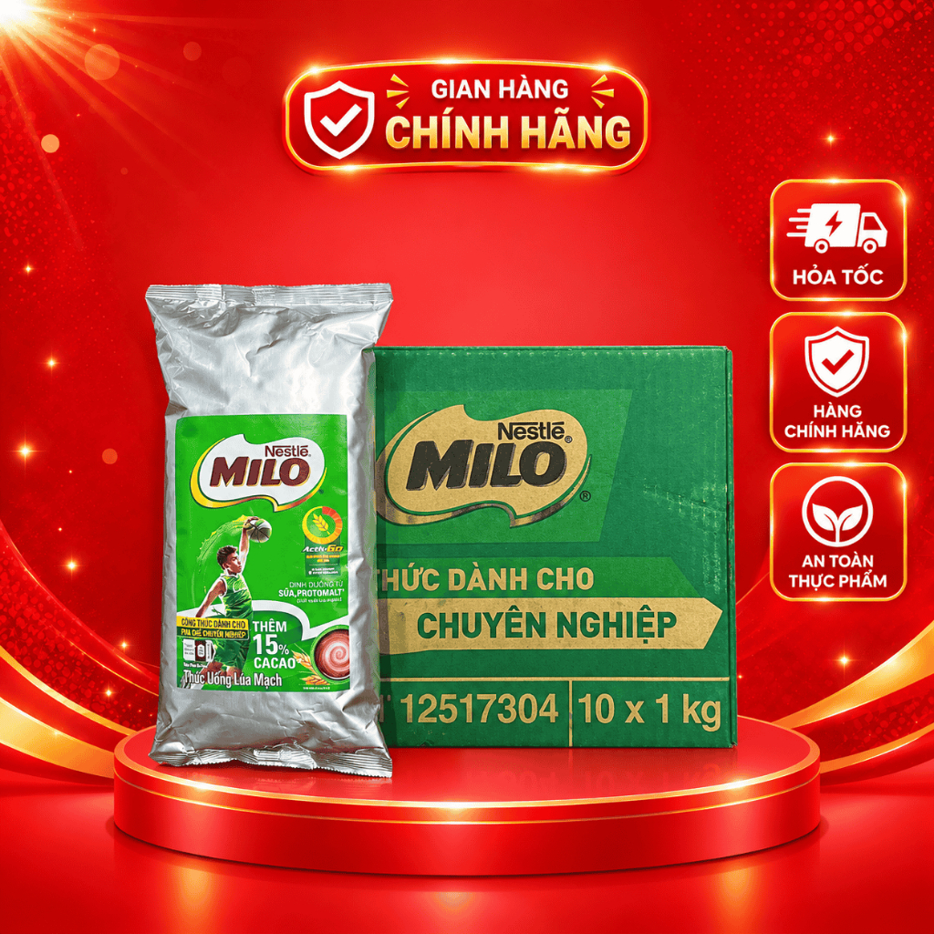 Bột Milo Nestlé Nguyên Thùng 10 Gói x 1kg | Bột Cacao Milo Pha Chế Trà Sữa, Cà Phê, Đồ Uống