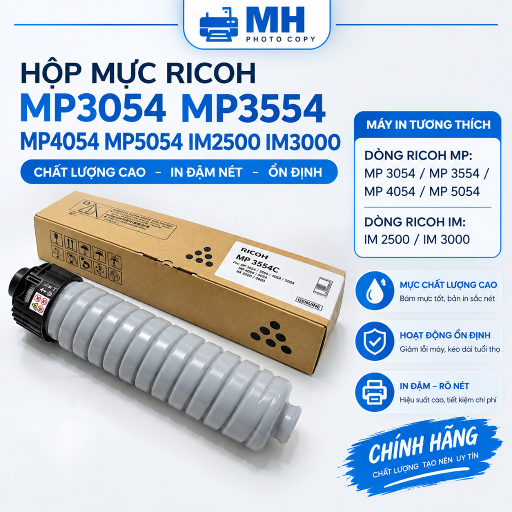 Hộp Mực Ricoh MP3054 MP3554 MP4054 MP5054 IM2500 IM3000 IM4000 In Đậm Nét Sạch Nền Ít Hao