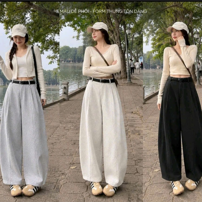 CHUN CỘT TÓC CHO Quần Nỉ Nữ Dáng Thụng, Ống Rộng Form Suông Tôn Dáng, Khóa Kéo Chun Sau Mặc Thoải Mái