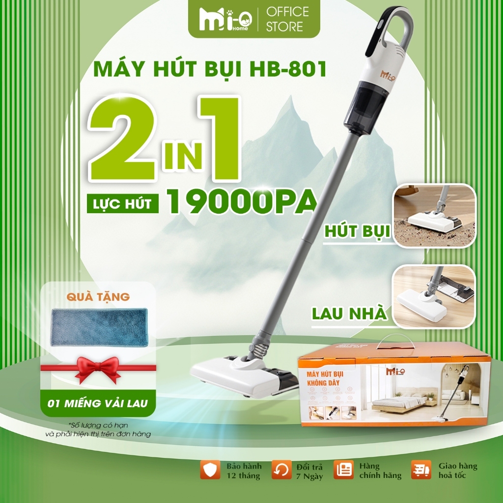 Máy Hút Bụi Lau Nhà Không Dây Mi-Ohome 3 Chế Độ HB-801 | Máy Hút Bụi Sofa Cầm Tay Đa Năng, Chổi Lau 