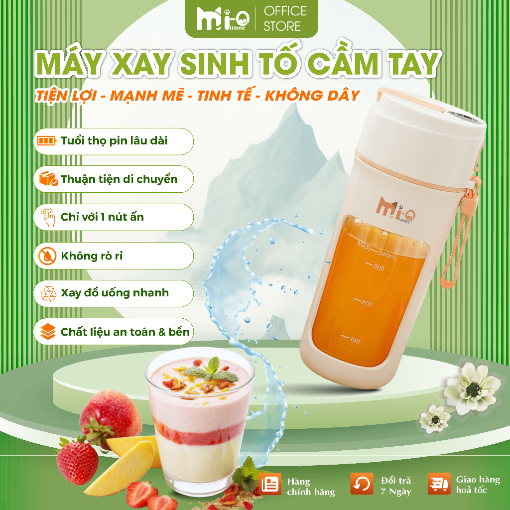 Máy Xay Sinh Tố Cầm Tay Mini 340ml Mi-Ohome, Dụng cụ Xay Hoa Quả Detox, Làm Smoothie Đá Xay Freezee 