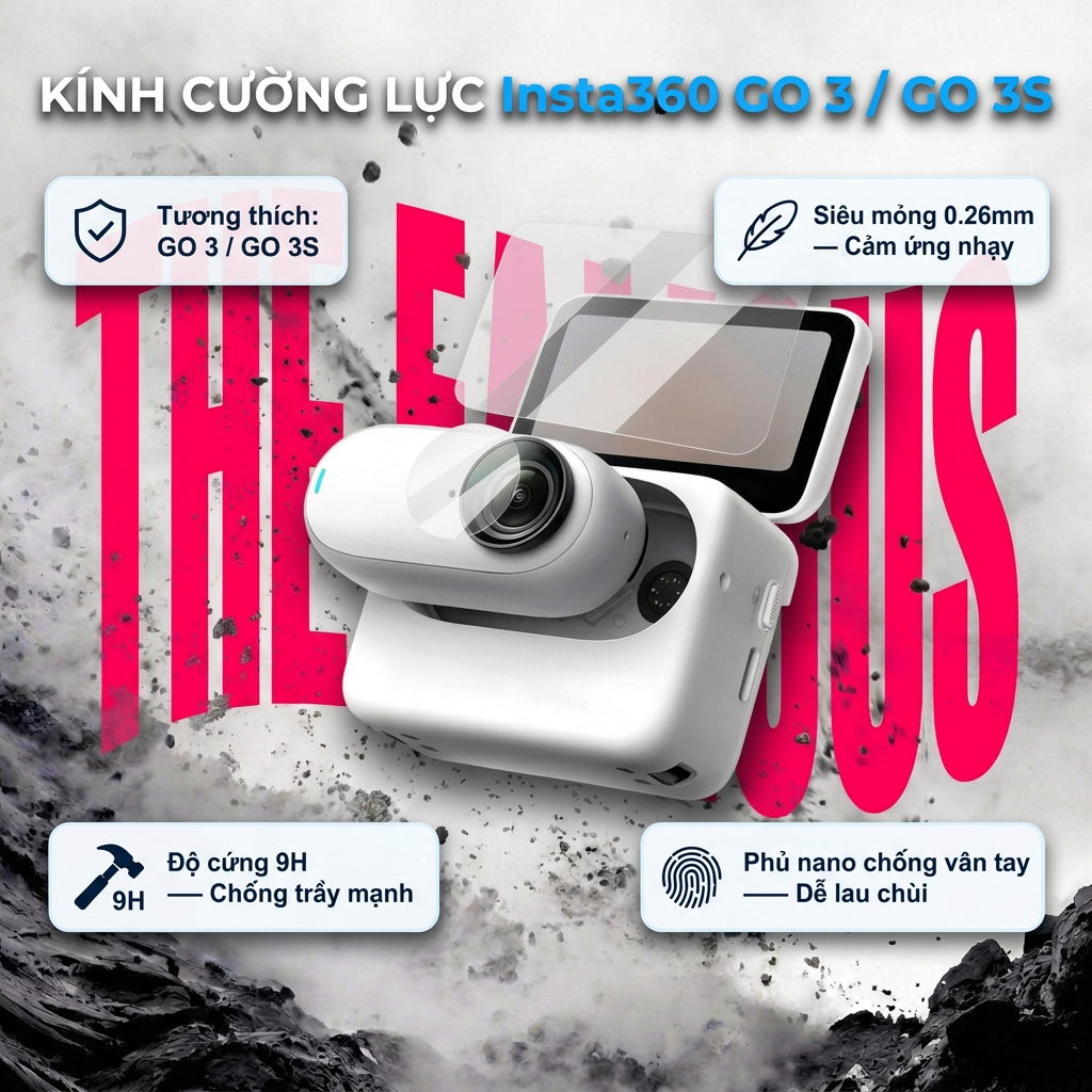 Kính cường lực Insta360 GO 3 / GO 3S,dán màn hình GO 3 / 3S,  bảo vệ camera hành trình Insta GO 3/3S