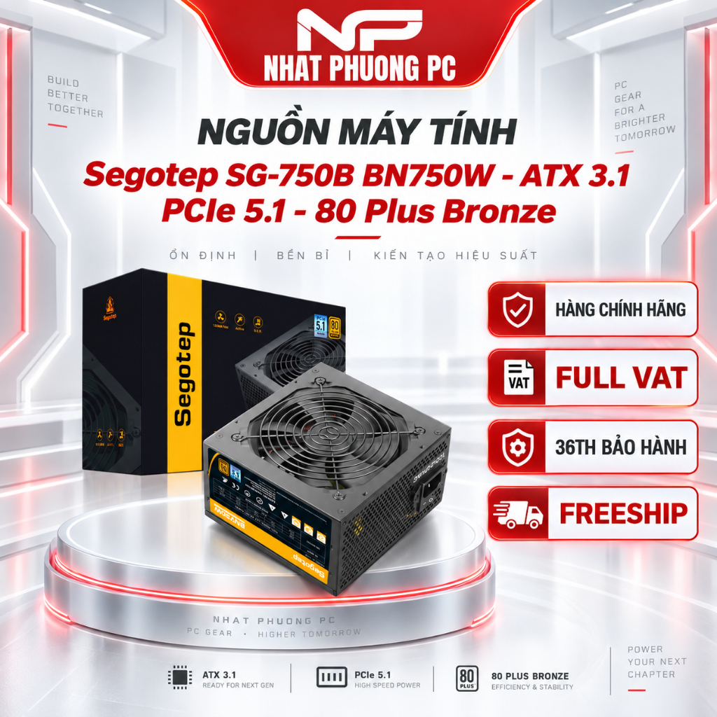 NGUỒN SEGOTEP SG-750B BN750W - ATX 3.1 - PCIE 5.1 - 80 PLUS BRONZE