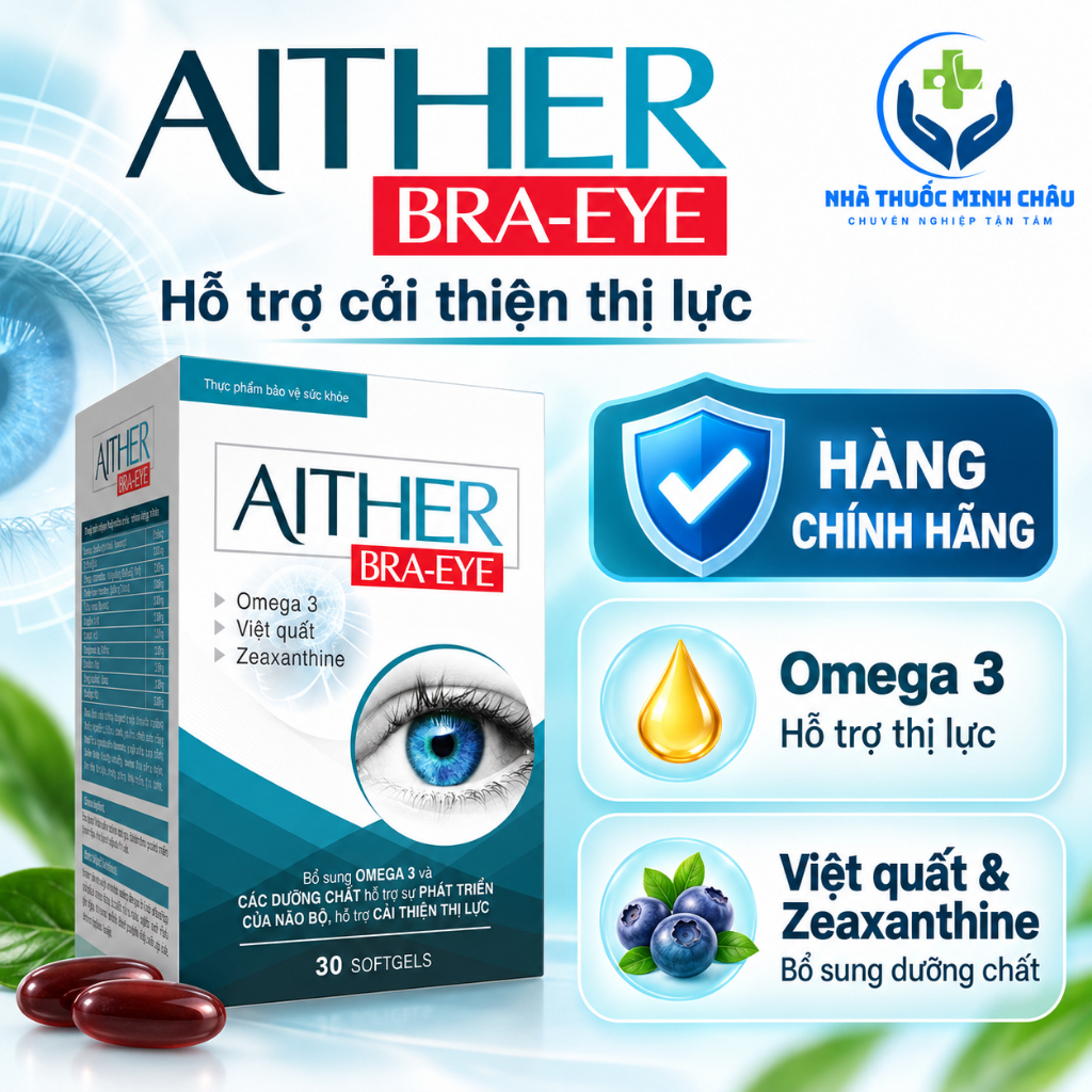 [CHÍNH HÃNG] Viên Uống Bổ Sung Omega 3, Hỗ Trợ Não Bộ & Thị Lực Aither Bra-Eye Cho Trẻ Từ 2 Tuổi, Ng