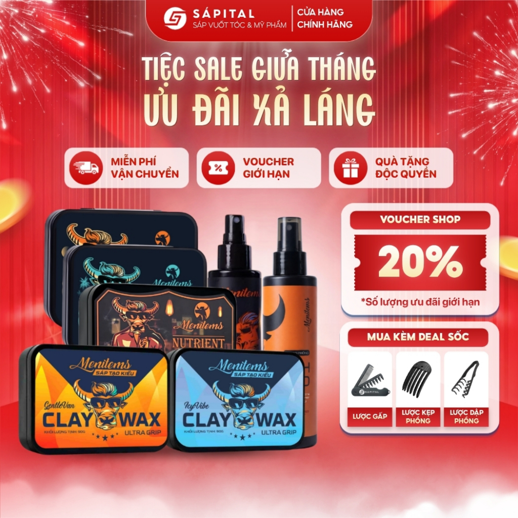 Sáp vuốt tóc MENITEMS Tropical Wind, Perfect Night, Gentle Blue, Ultra Grip, Genesis, Xịt tạo phồng