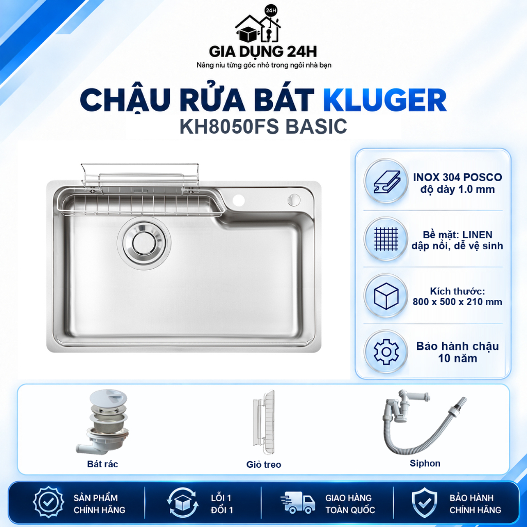 Chậu rửa bát Kluger KH8050FS Basic | Hàng chính hãng