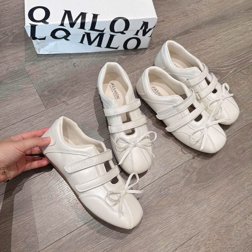 Giày ballet thể thao mary jane phối nơ chất liệu da Pu hàng qccc l1 5696