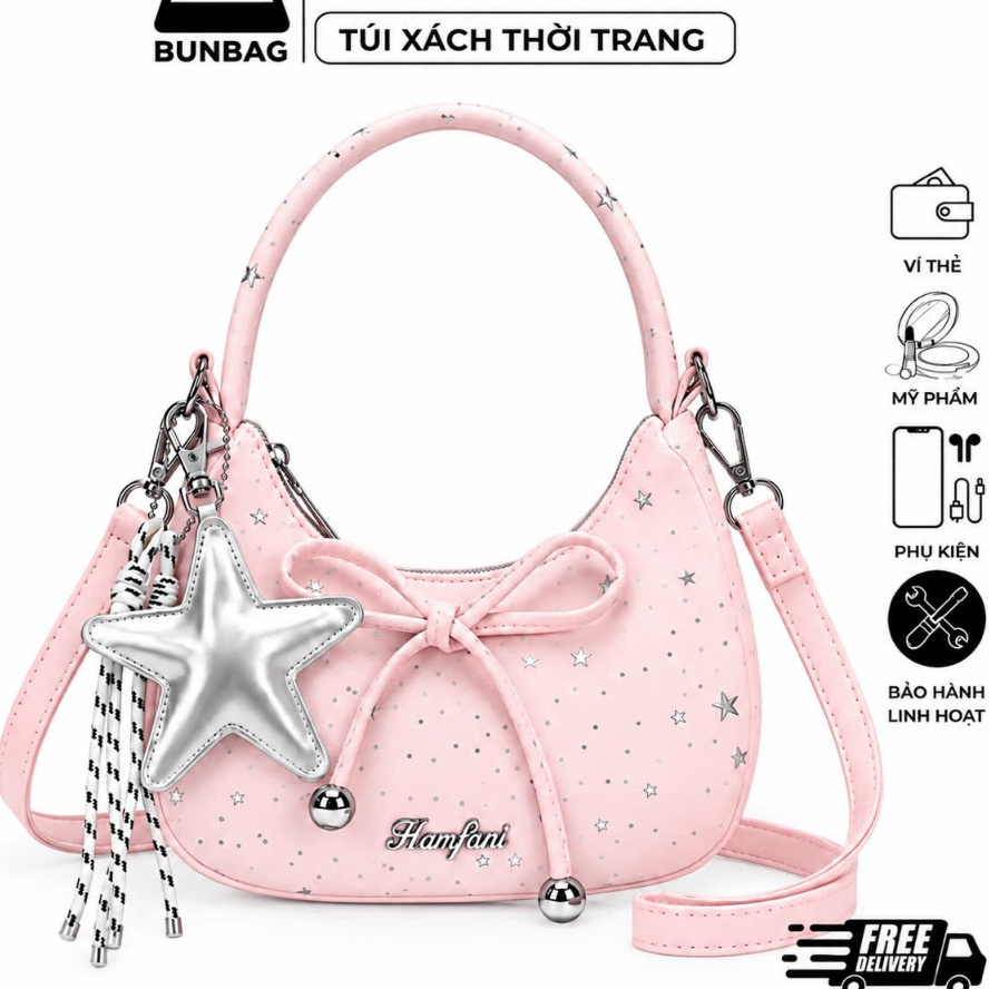 Túi Xách Nữ Dáng Tròn Màu Sắc Pastel Ngọt Ngào (Tặng Charm Sao + Kẹp Tóc Hoa Lan) [BUNBAG STORE]
