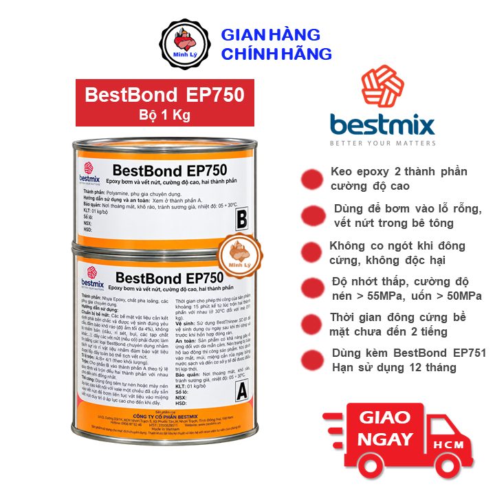 [Hỏa Tốc] Bộ 1kg BestBond EP750 Chống Thấm Epoxy Cường Độ Cao Bestmix Keo Bơm Xử Lý Nứt Kết Cấu Sika
