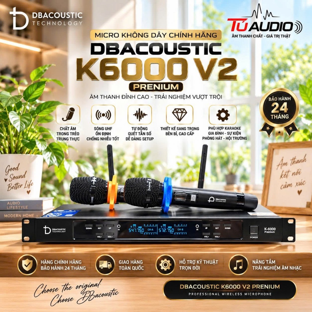Micrco không dây chính hãng Dbacoustic K6000 V2 Prenium , ứng dụng karaoke gia đình, sân khấu,