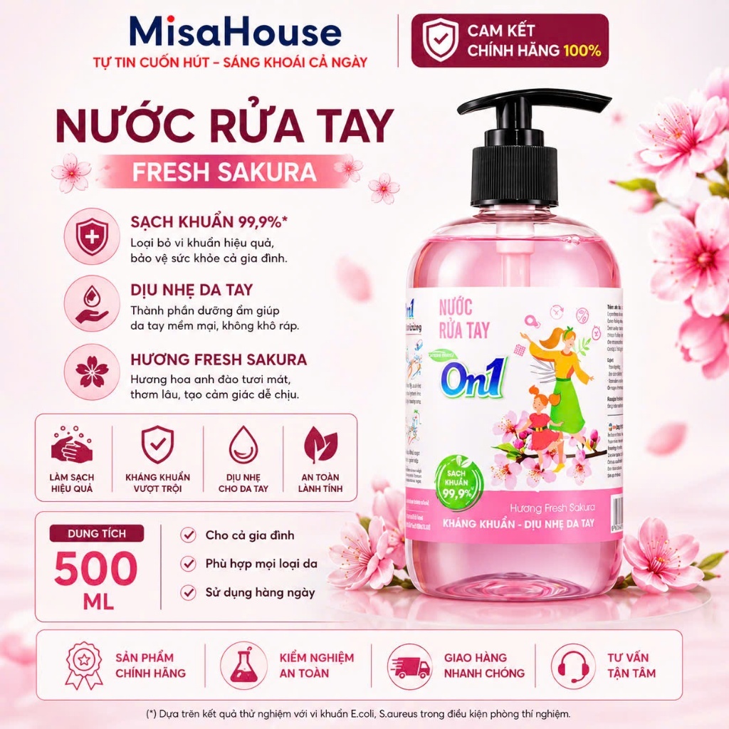 Nước Rửa Tay ON1 Hương Sakura Kháng Khuẩn Dịu Nhẹ Da Tay