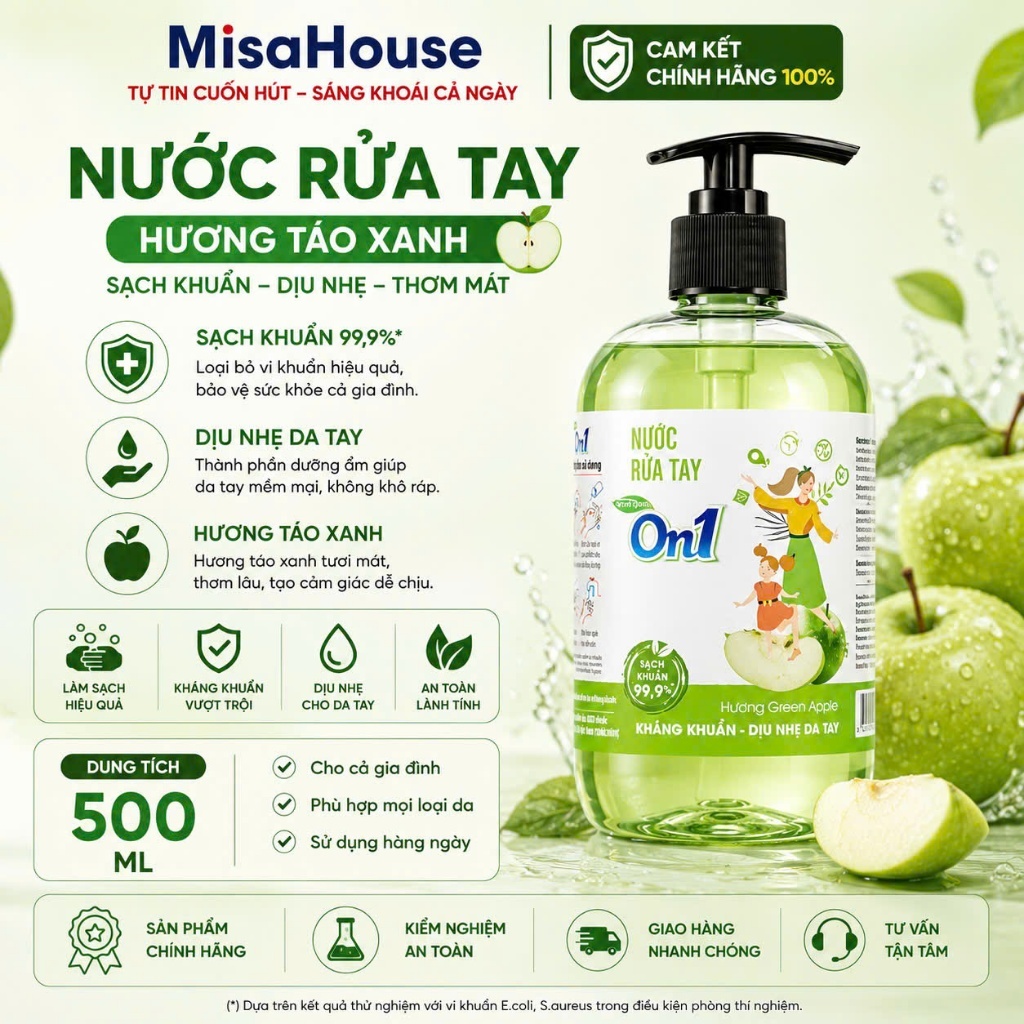Nước Rửa Tay ON1 Hương Táo Kháng Khuẩn Dịu Nhẹ Da Tay