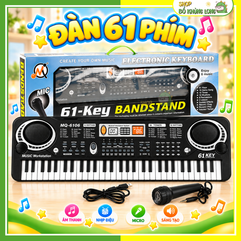 Đàn Piano 61 Phím Điện Tử Đàn Organ Cho Bé Tặng Kèm Mic Hát Karaoke Nhiều Chức Năng Cho Bé Mới Tập Đ