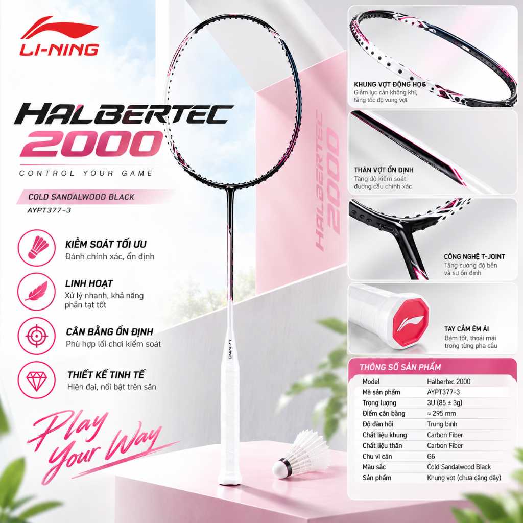 [Chính hãng] Khung vợt cầu lông HBT 2000 3U (Halbertec) White Gray - P-AYPT377-3