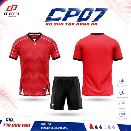 CP Sport CP07 đỏ quần áo bóng đá thiết kế không logo, quần áo in tên theo yêu cầu HUNGSPORT TN