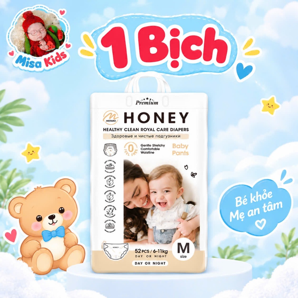 1 BỊCH Tã Bỉm HONEY siêu mềm mỏng, sẵn size từ NB đến 4XL - HÀNG CHÍNH HÃNG