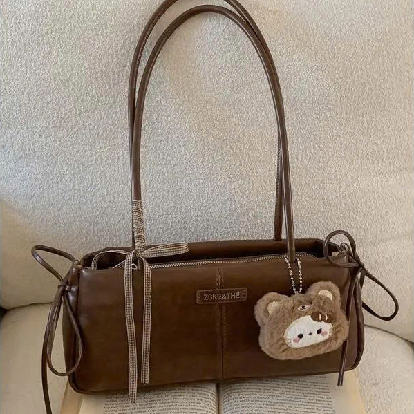 Túi Kẹp Nách Nữ Da Mềm Dáng Ngang Phối Nơ Charm Bông Phong Cách Hàn Quốc Size 30cm - TXN888