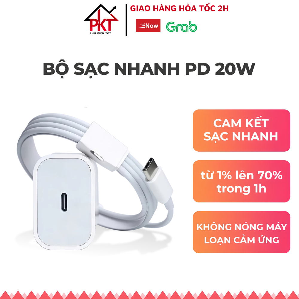 Bộ Sạc Củ + Cáp Nhanh PD 20W Cam Kết Sạc Nhanh Không Nóng Máy Bảo Hành 12 Tháng