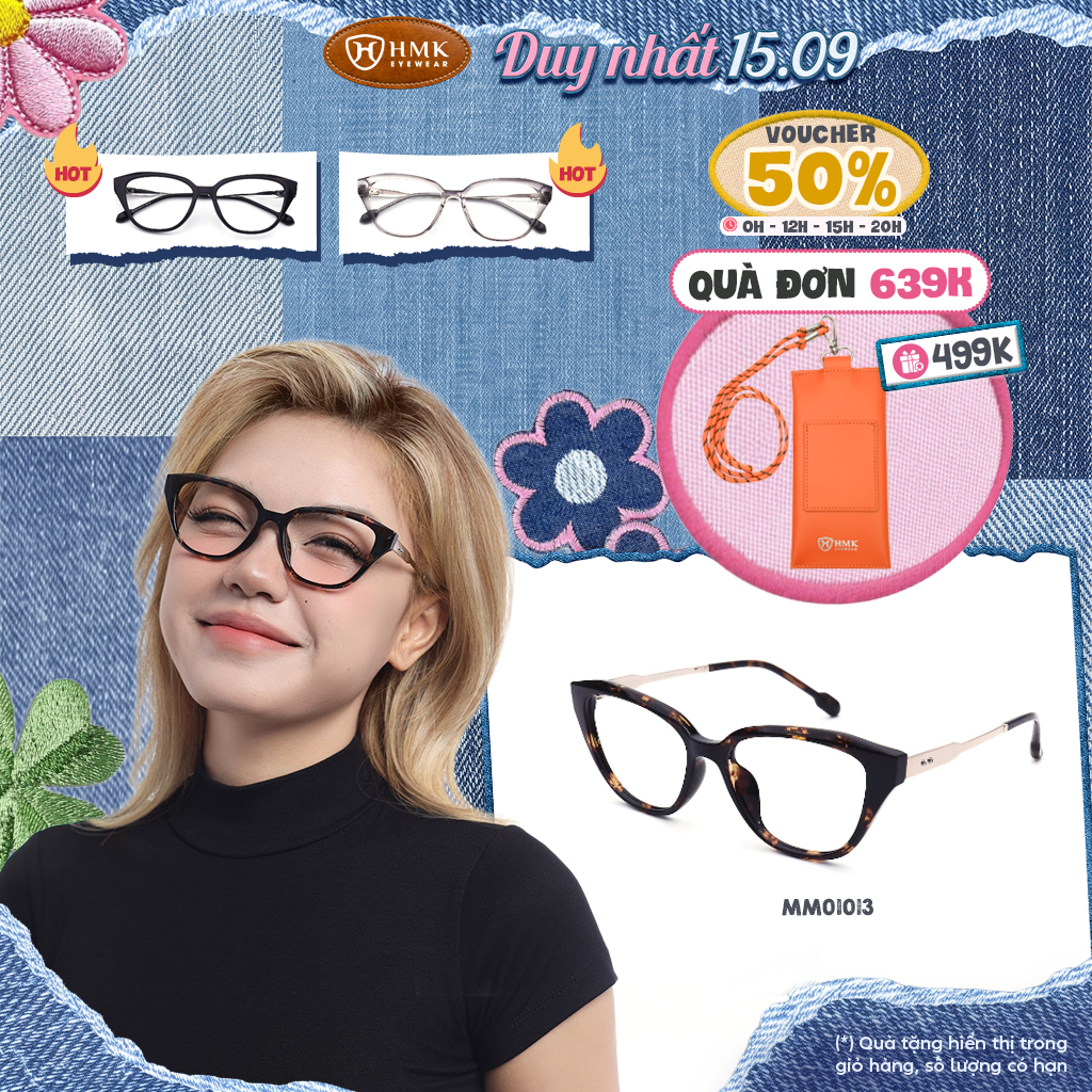 Kính Mắt Mèo HMK Eyewear Thời Trang Nữ Mắt Mèo Kim Loại Phối Nhựa Trendy Nhiều Màu - MM01013