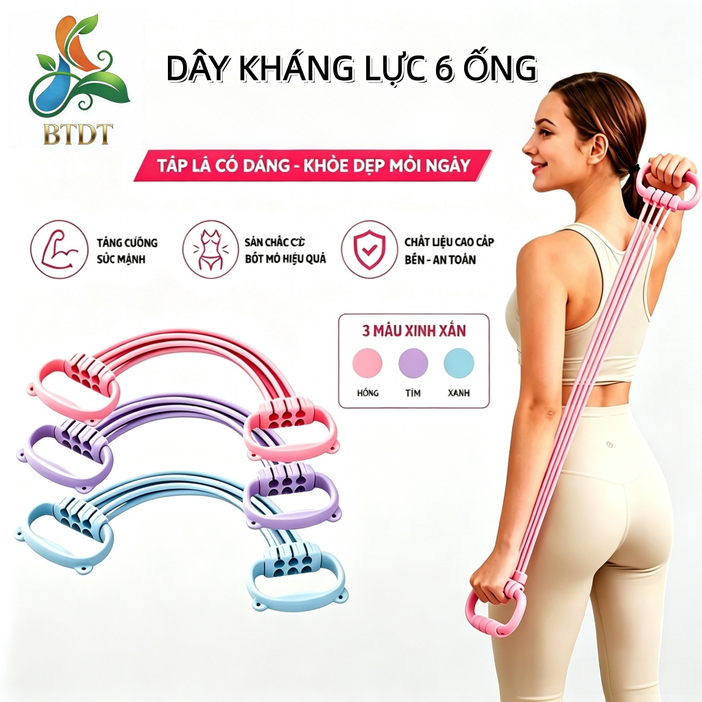 Dây Kháng Lực 6 Ống Hình Số 8 Điều Chỉnh Lực Dây Tập Vai Lưng Tay Chân, Dụng…