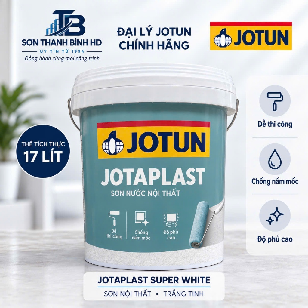 Sơn JOTUN Jotaplast Super White 17L – Sơn Phủ Nội Thất Trắng Tinh – Chính Hãng