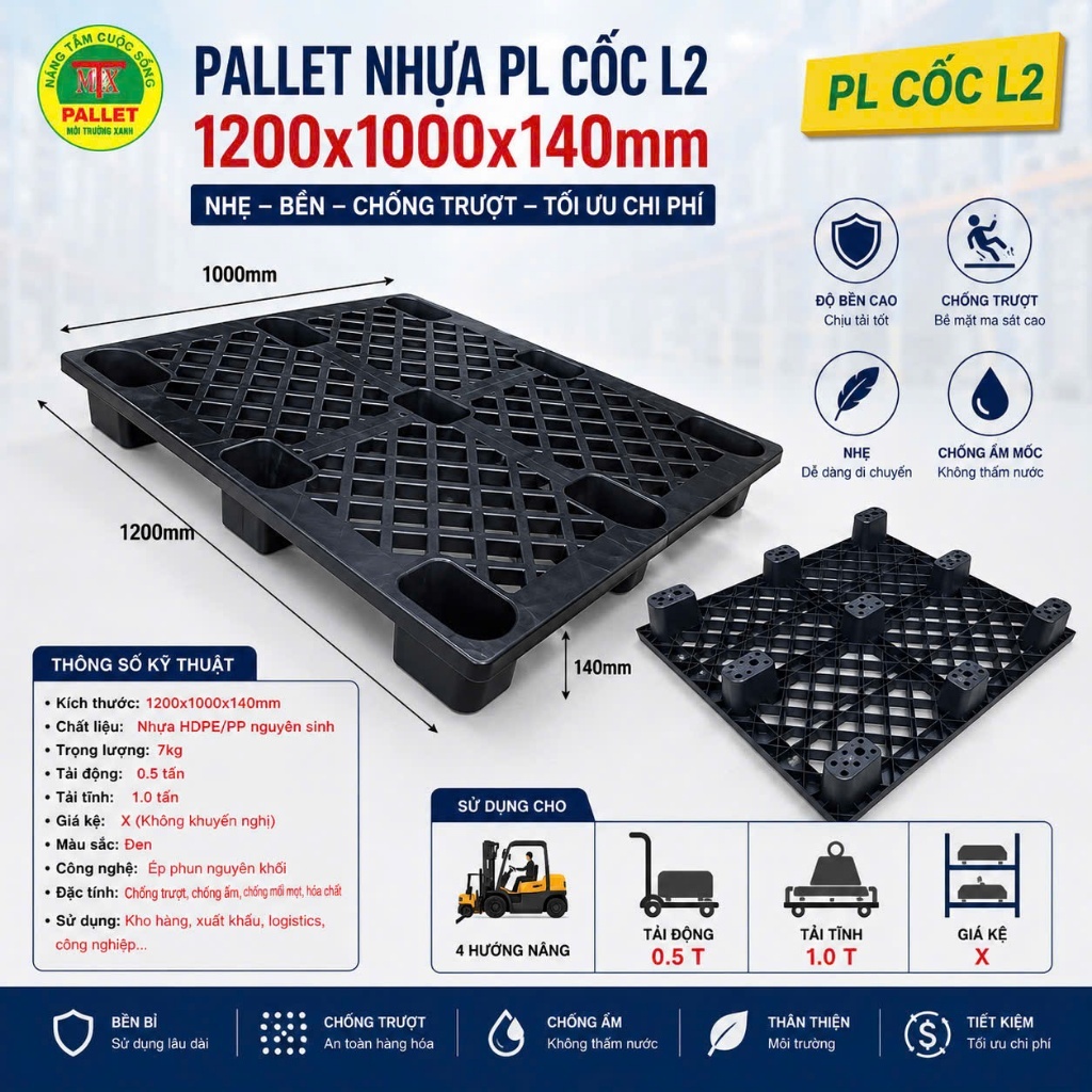 Pallet nhựa 1200x1000x140 pallet giá rẻ