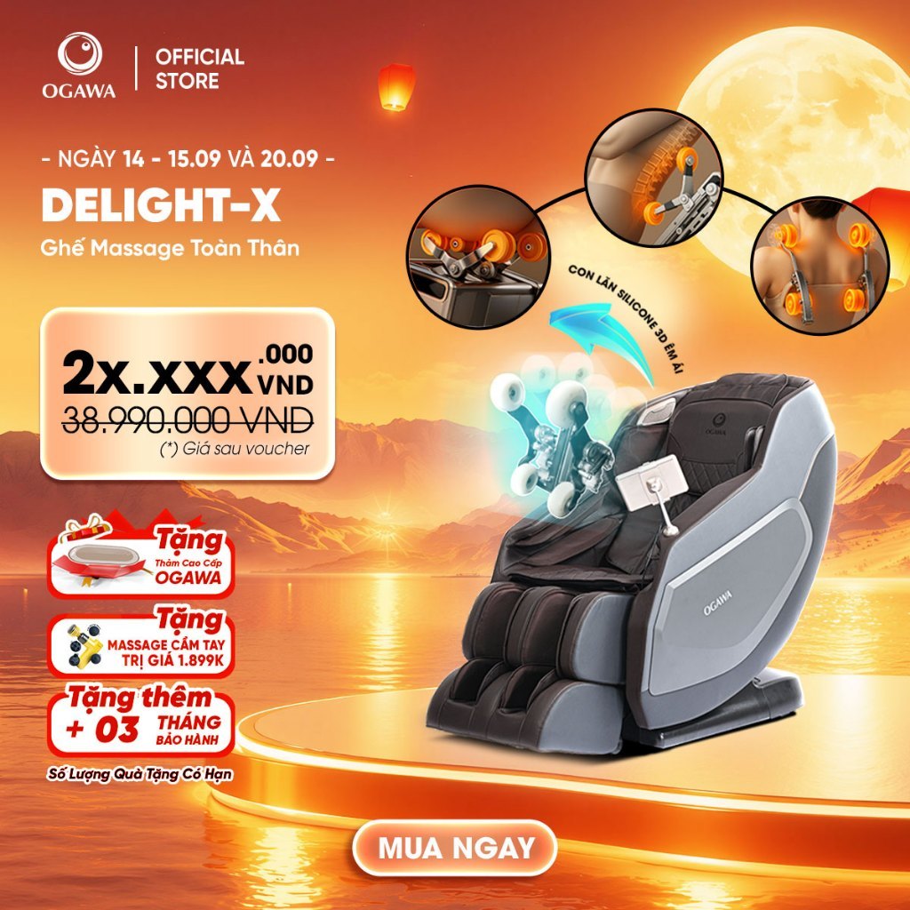 Ghế Massage Toàn Thân OGAWA Delight-X | Con Lăn 3D | SL-Track | Túi Khí Toàn Thân | 12 Chương Trình|