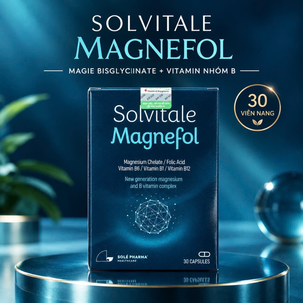 Solvitale Magnefol 30 Viên – Magie Bisglycinate + Vitamin B1 B6 B9 B12 – Nhập Khẩu Latvia EU
