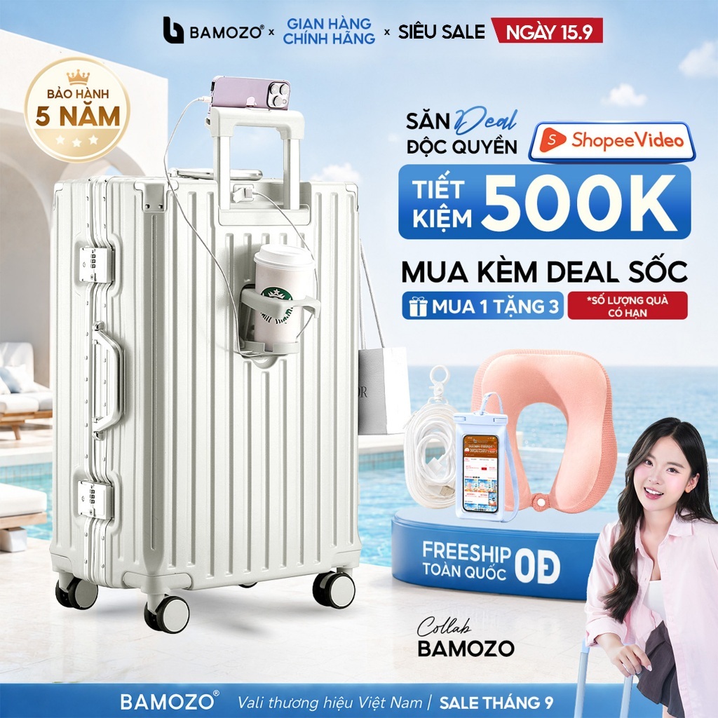 Vali Du Lịch 9066 Bamozo Size 28 Cao Cấp Bo 4 Góc Chống Va Đập Bảo Hành 5 Năm_9066
