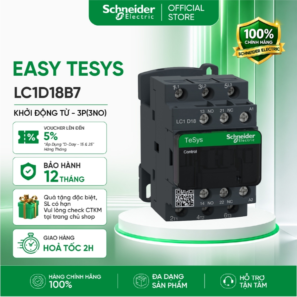 Khởi động từ - 3P(3NO) - Coil 24VAC - Schneider Electric - LC1D09B7 LC1D12B7 LC1D18B7 LC1D25B7 LC1D3