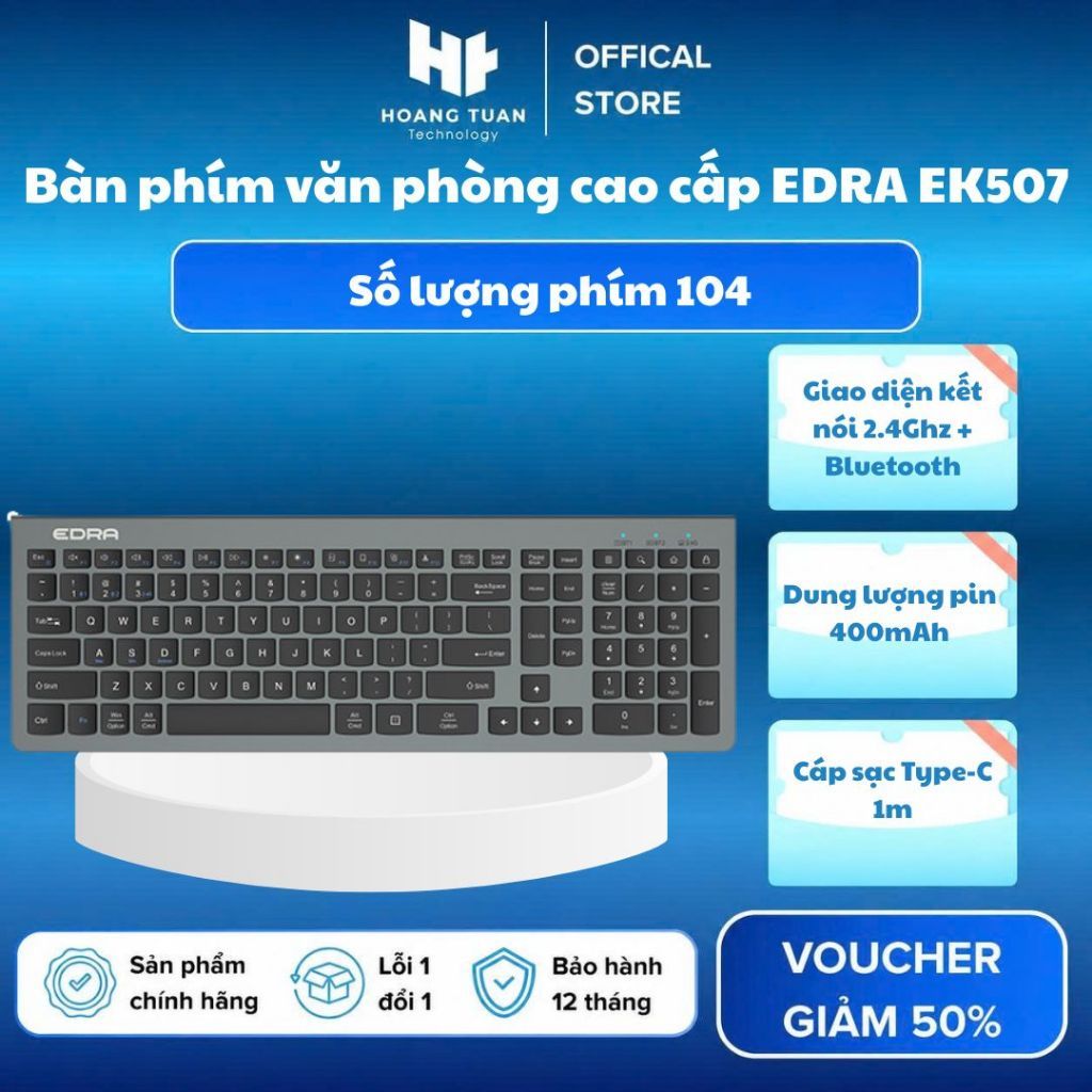 Bàn phím văn phòng cao cấp EDRA EK507 tương thích hệ điều hành Win7/Win8/Win10, số lượng phím 104, d