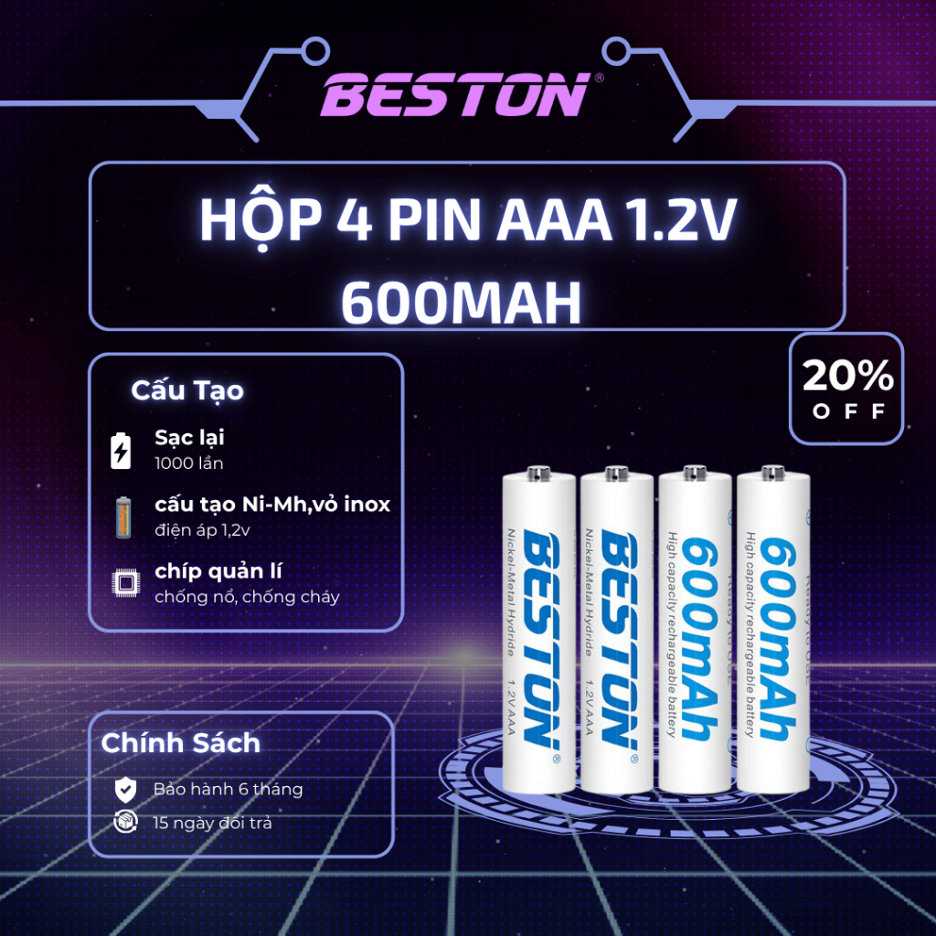 Pin Sạc Beston AAA ( 3A ) 600mAh 1.2V Ni-mh ,Pin remode máy lanh, remode tivi , pin đồ chơi