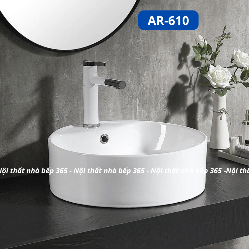 LAVABO Loại Để Bàn kiểu Tròn Chậu rửa mặt labo AR610, AR615 men nano trắng chống bám bẩn cực tốt
